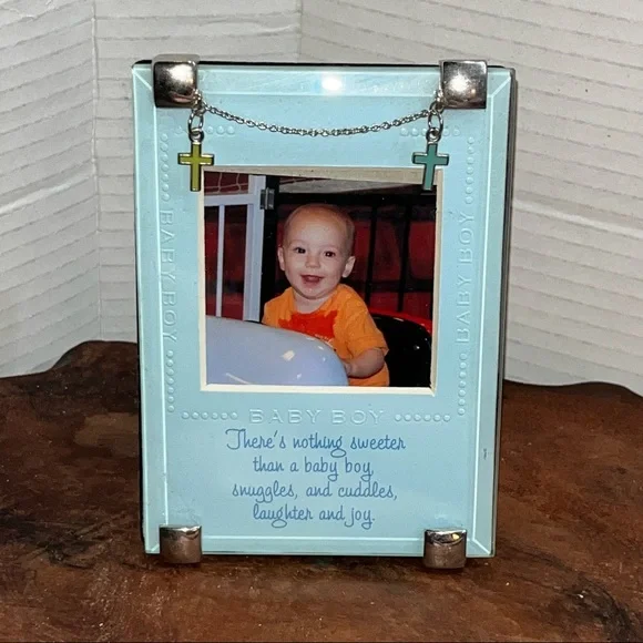 Baby boy picture frame easel display cross charms  nothing sweeter VERY NICE - Picture 5 of 7